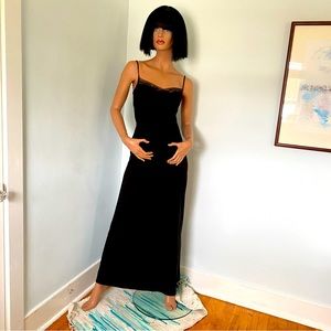 ABS black beaded maxi prom evening dress body on